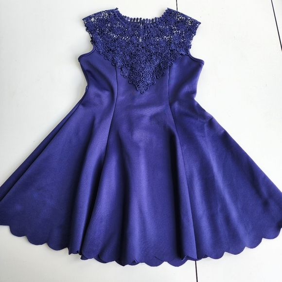 Rare Editions Girls' Navy Blue Stretch A-line Lace Drop Dress Sz 10 - Picture 1 of 8